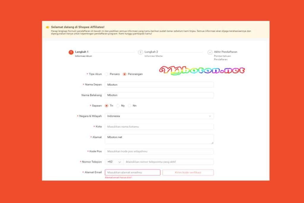 Informasi Akun Shopee Affiliates Program
