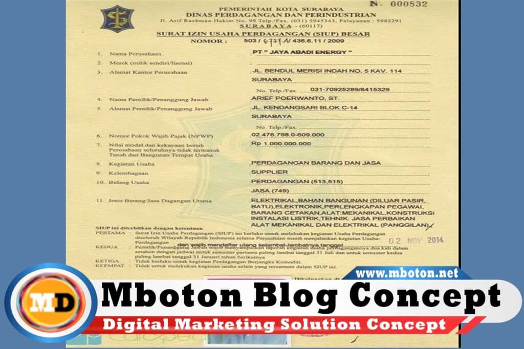 Contoh SIUP Surat Izin Usaha Perdagangan