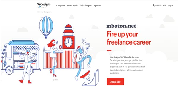 99Design.com/designers Website freelance job yang suka design grafis anda bisa mendaftarkan 99design. Untuk membuat karya design anda yang bagus anda bisa mendapatkan uang sampingan, yang berdasarkan hobi design