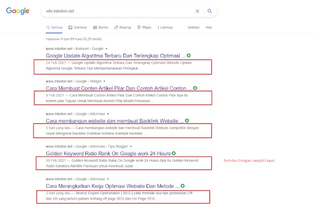 Google Search Indeks sebagai contoh web mboton