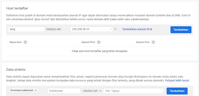 Meneruskan subdomain Anda Domain Google
