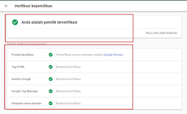 verifikasi Tag HTML, Produk Berafiliasi, Analisis Google, Google Tag Manager Dan Penyedia Nama Domain