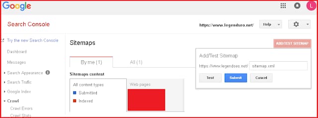 Google Webmaster Tools 3 ADD Test Sitemap