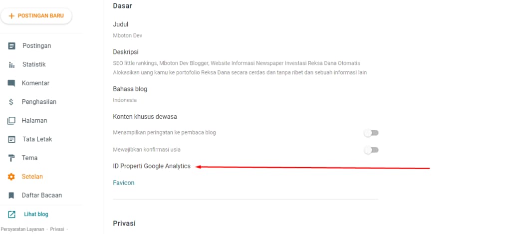 kode pelacakan ID yang di atas tadi anda tinggal klik Verifikasi Google Analytics secara resmi