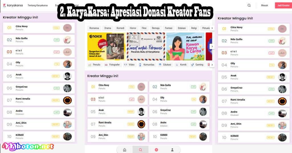 5 Website Donasi Kreator Konten Online Indonesia 3 KaryaKarsa Apresiasi Donasi Kreator Fans