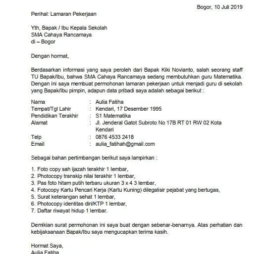 Surat Lamaran Kerja Guru