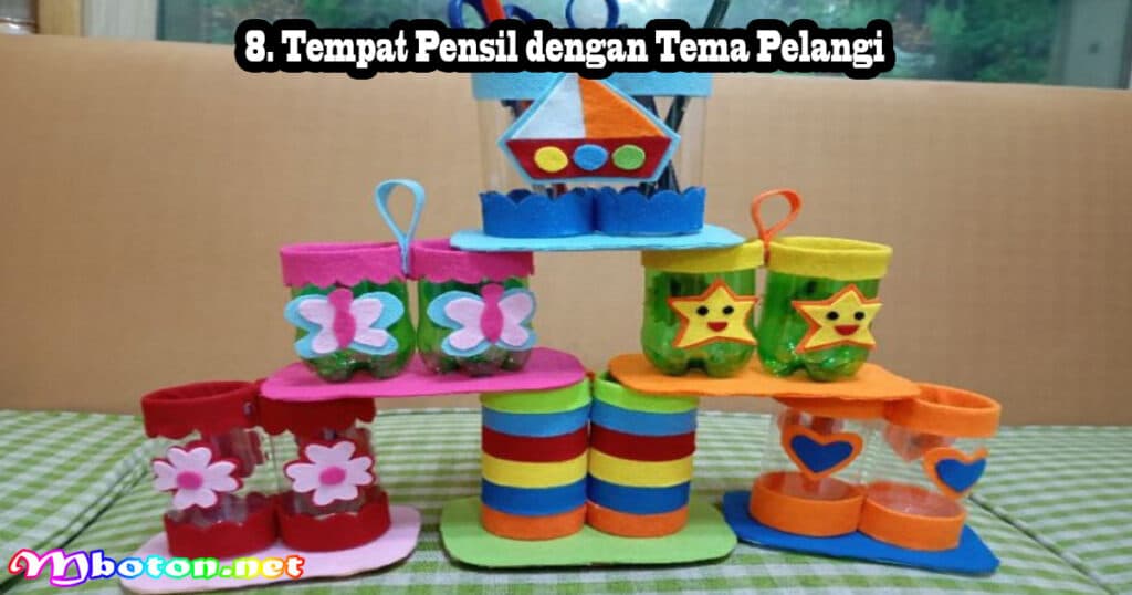 15 Ide Kreatif Tempat Pensil Dari Kain Flanel Estetik 8 8. Tempat Pensil dengan Tema Pelangi