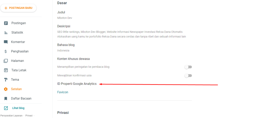 kode pelacakan ID yang di atas tadi anda tinggal klik Verifikasi Google Analytics secara resmi