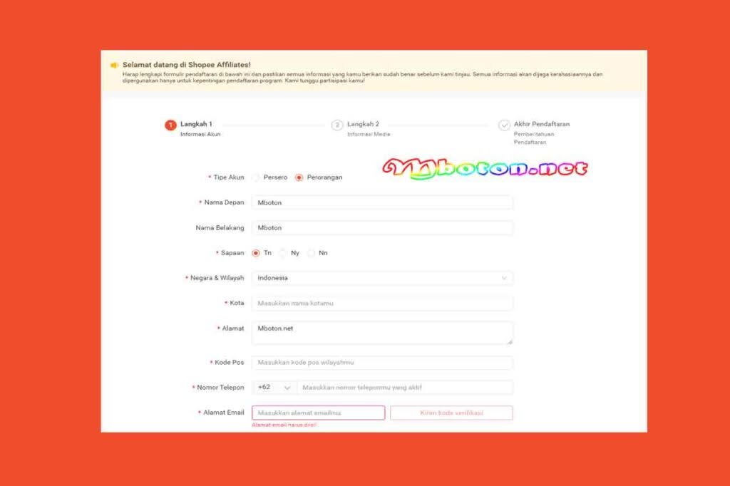 Informasi Akun Shopee Affiliates Program