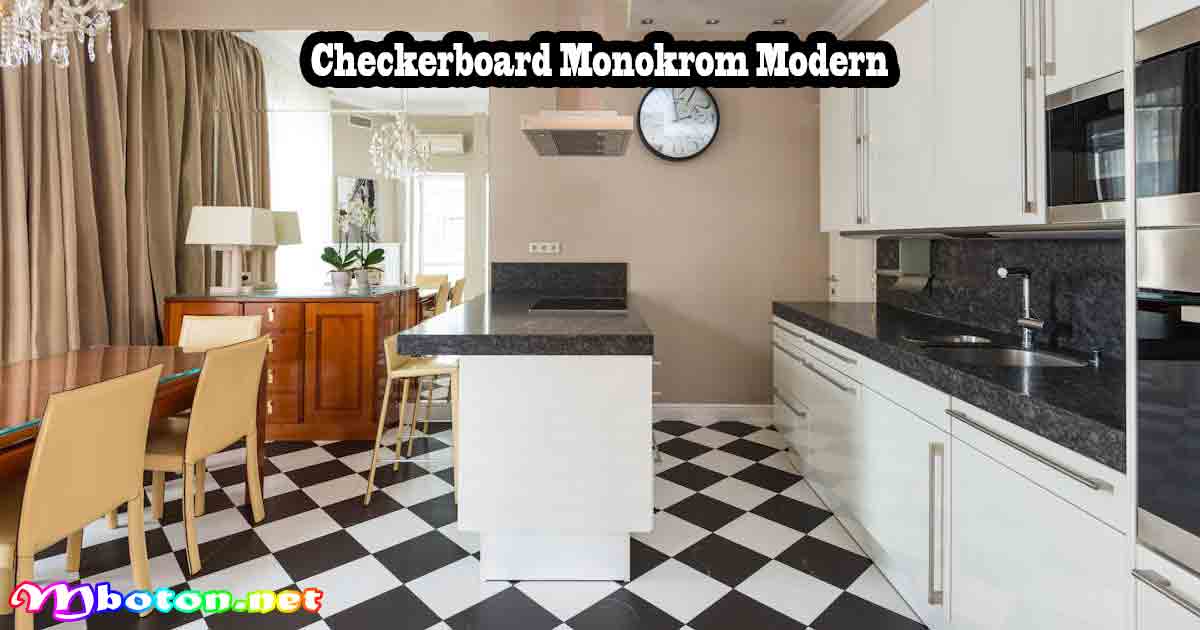 12 Model Keramik Lantai Dapur Estetis 8 Checkerboard Monokrom Modern